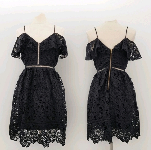 Free Generation Womens Small Black Lace Off Shoulder Cut  Party Cocktail Dress - Picture 1 of 15